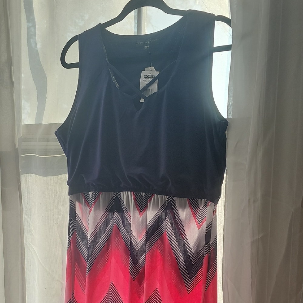 Three Hearts Navy and Pink Maxi Dress